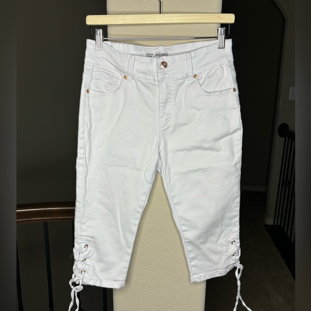 Sandpiper 10Petite White Lace Up Hem Cropped Pants Coastal Grandma Spring